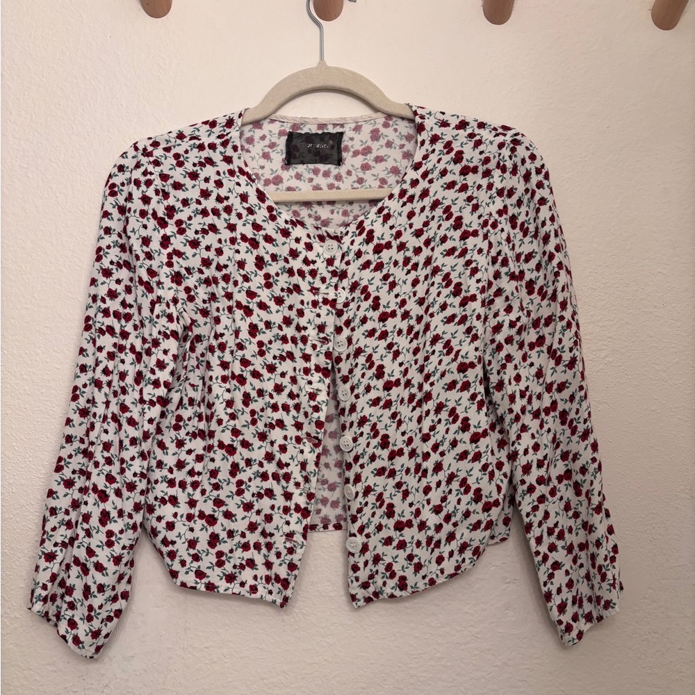 Reformation Cream Cardigan with Rose Pattern